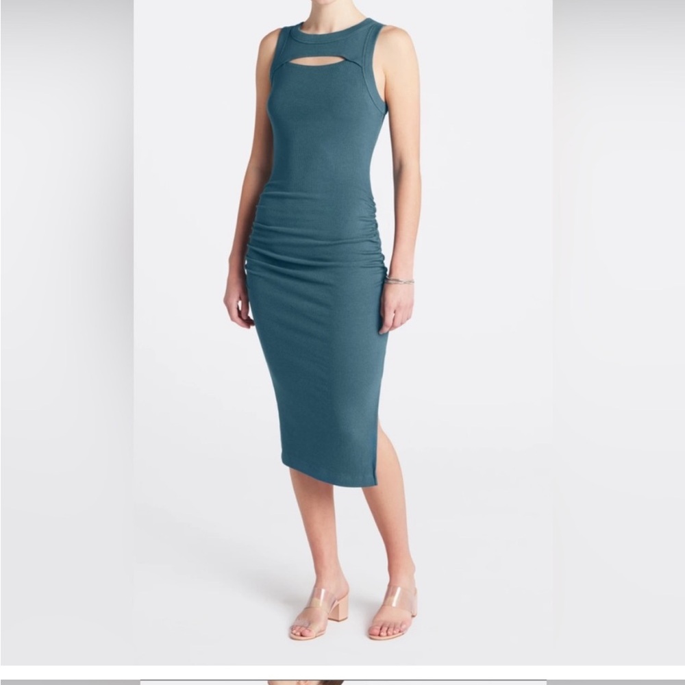 Michael Stars NWT Lucinda midi dress in teal or pebble color ultra ribbed